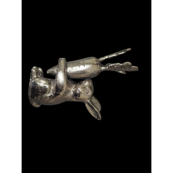 Silver toned Rabbit Hugging Carrot Figurine 6" Easter Bunny - Picture 9 of 13